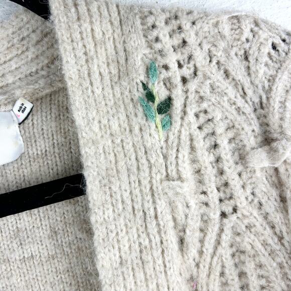 Lush Open Front Chunky Knit Sunflower Cardigan Tan Floral Embroidery‎ Size L - Picture 5 of 9